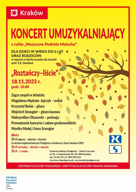 18.11.23, godz. 10.00 - Koncert Gordonowski - Bobobrzmienia "Roztańczy-liście" - koncert