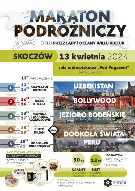 KARNET Maraton podróżniczy w ramach cyklu   „Przez lądy i oceany wielu kultur”,   13 kwietnia 2024 roku - festiwal