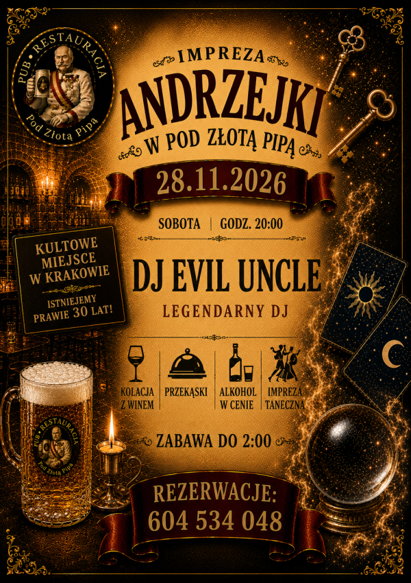 Andrzejki 2026 w Piwnicy pod Złotą Pipą! Kraków