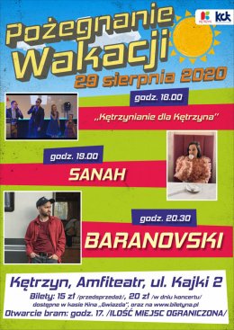 Pożegnanie Wakacji - Baranovski, Sanah - koncert
