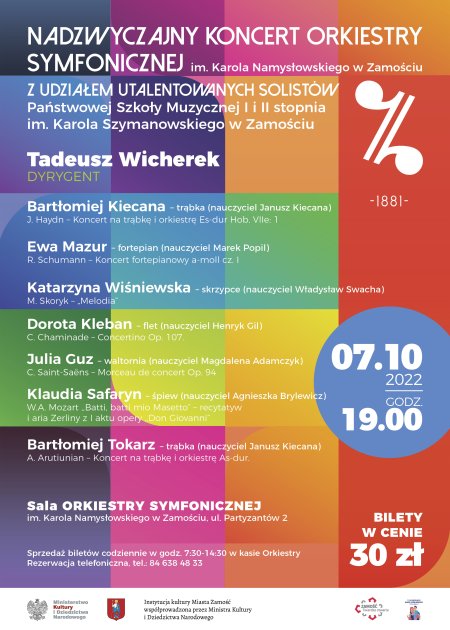 Nadzwyczajny Koncert Orkiestry Symfonicznej  im. Karola Namysłowskiego w Zamościu z udziałem Utalentowanych Solistów Państwowej Szkoły Muzycznej im. K. Szymanowskiego w Zamościu. - koncert