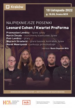 NAJPIĘKNIEJSZE PIOSENKI: Leonard Cohen/ Kwartet ProForma - koncert