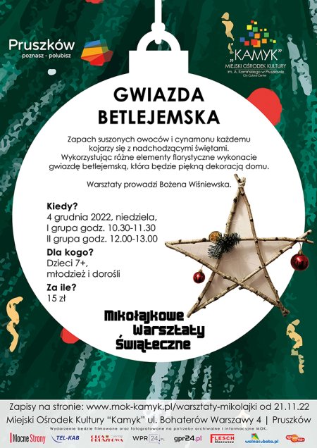 GWIAZDA BETLEJEMSKA – MIKOŁAJKOWE WARSZTATY ŚWIĄTECZNE - dla dzieci