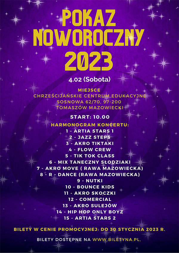 Plakat ARTIA Akademia Artystyczna - Pokaz Noworoczny 2023 - Tomaszów Mazowiecki 129352