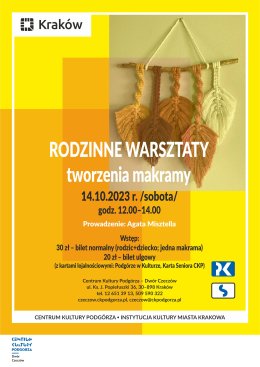 14.10.2023, godz. 12.00: Rodzinne warsztaty makramy