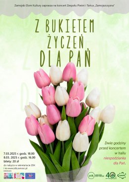 Z bukietem życzeń dla Pań