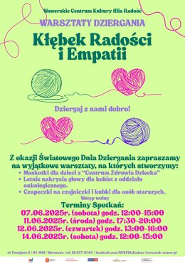„Kłębek Radości i Empatii” Warsztaty dziergania z okazji Światowego Dnia Dziergania