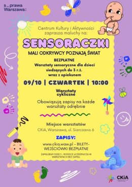 Sensoraczki 9/10/2025 - bezpłatne zajęcia dla dzieci siedzących do 3 r.ż. z opiekunem.