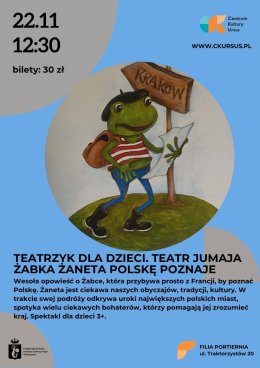 Teatrzyk dla dzieci. Teatr Jumaja Scena Młodego Widza „Żabka Żaneta Polskę poznaje”