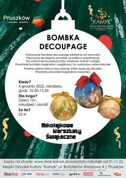 BOMBKA DECOUPAGE – MIKOŁAJKOWE WARSZTATY ŚWIĄTECZNE