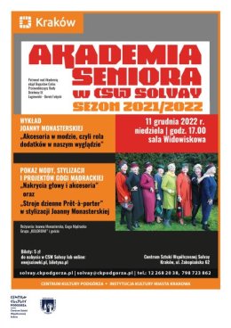 11.12.2022/niedziela, godz.17.00 – AKADEMIA SENIORA   „MODOWE KOREPETYCJE” - CSW SOLVAY